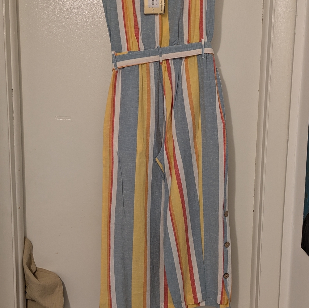 Vintage Havana Striped Jumpsuit with Belt Size Medium Spring & Summer Wear - Picture 7 of 9